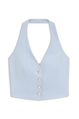 Chaleco slim fit con cuello halter, Celeste