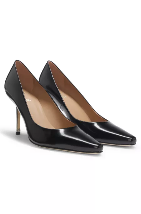 Leather pumps with silver-tone heel