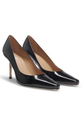 Zapatos de tac&oacute;n de piel con tac&oacute;n plateado, Negro