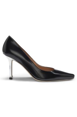 Zapatos de tac&oacute;n de piel con tac&oacute;n plateado, Negro