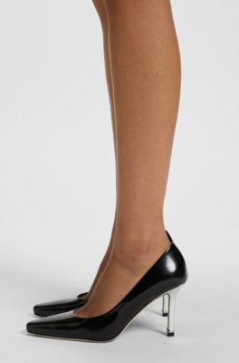 Zapatos de tac&oacute;n de piel con tac&oacute;n plateado, Negro