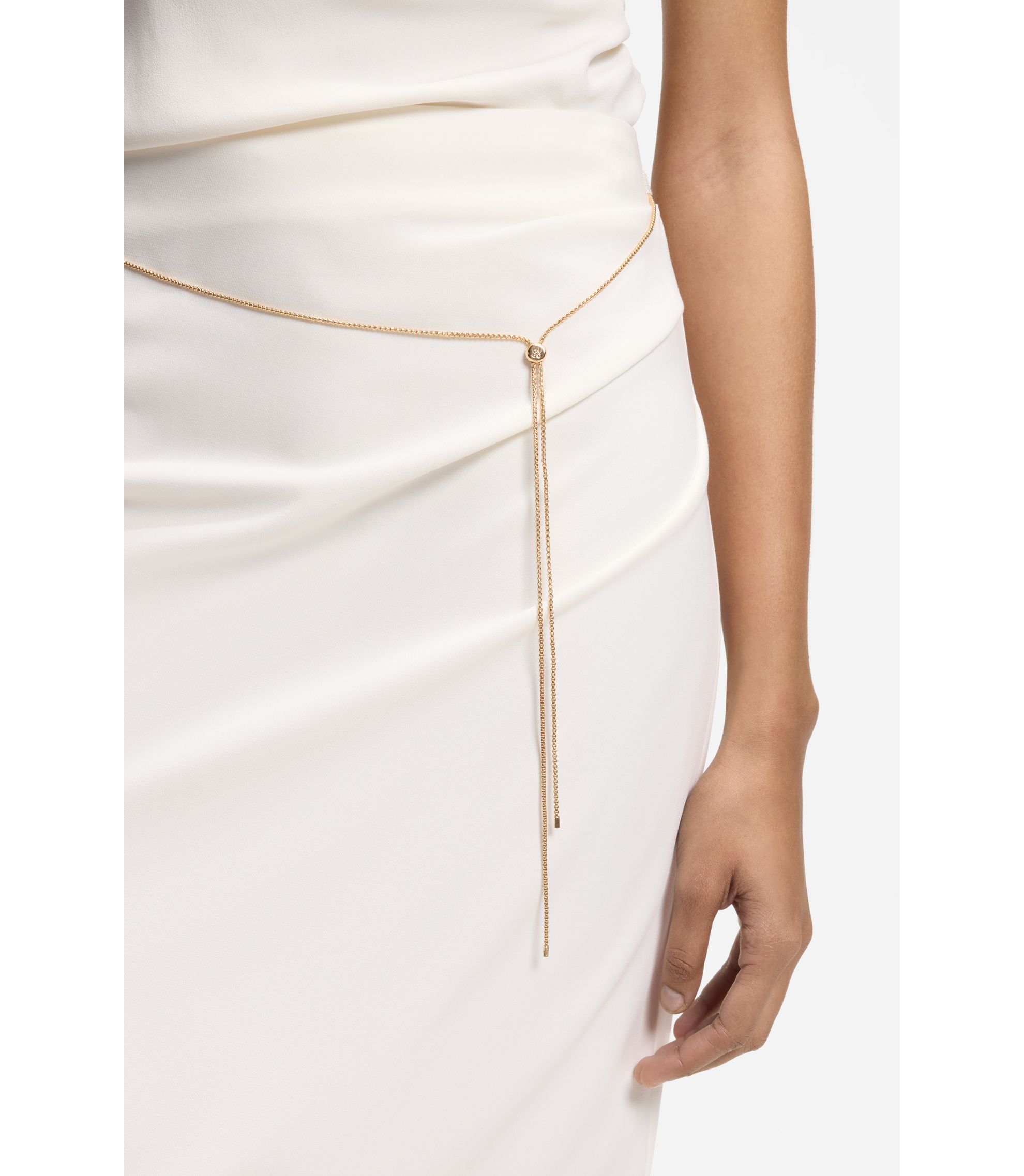 HUGO - Pencil skirt with gold-tone chain belt - White