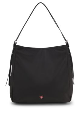 Bolso bandolera con logo apilado, Negro