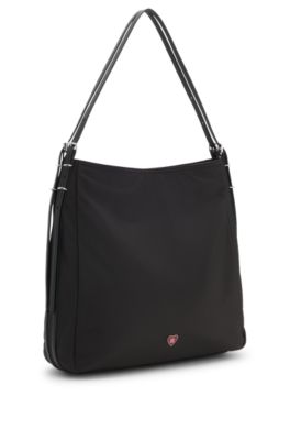 Bolso bandolera con logo apilado, Negro