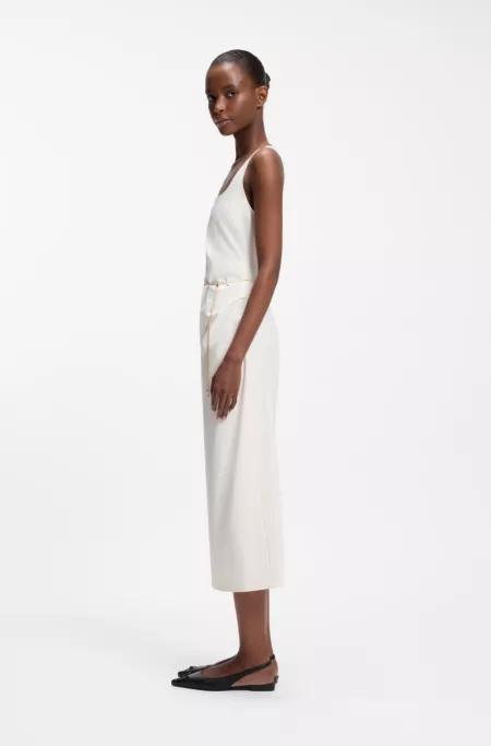 Square-neck dress with golden chain belt