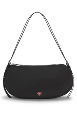 Bolso bandolera con logo apilado, Negro