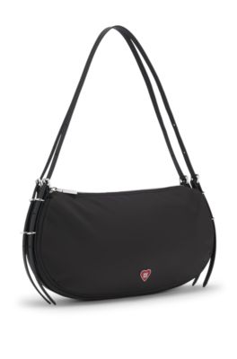 Bolso bandolera con logo apilado, Negro