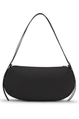 Bolso bandolera con logo apilado, Negro