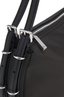 Bolso bandolera con logo apilado, Negro