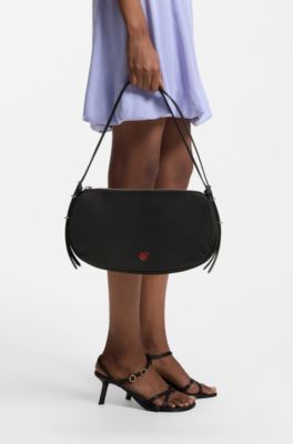 Bolso bandolera con logo apilado, Negro