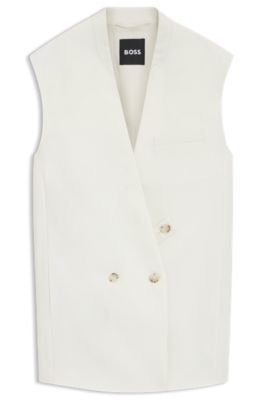 Sleeveless relaxed-fit blazer in a wool blend, White