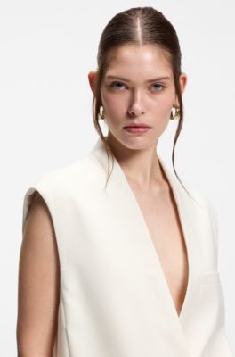 Blazer relaxed fit sin mangas de lana, Blanco