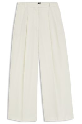 Pantalones relaxed fit de lana, Blanco