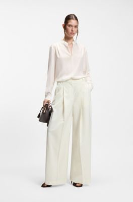 Pantalones relaxed fit de lana, Blanco