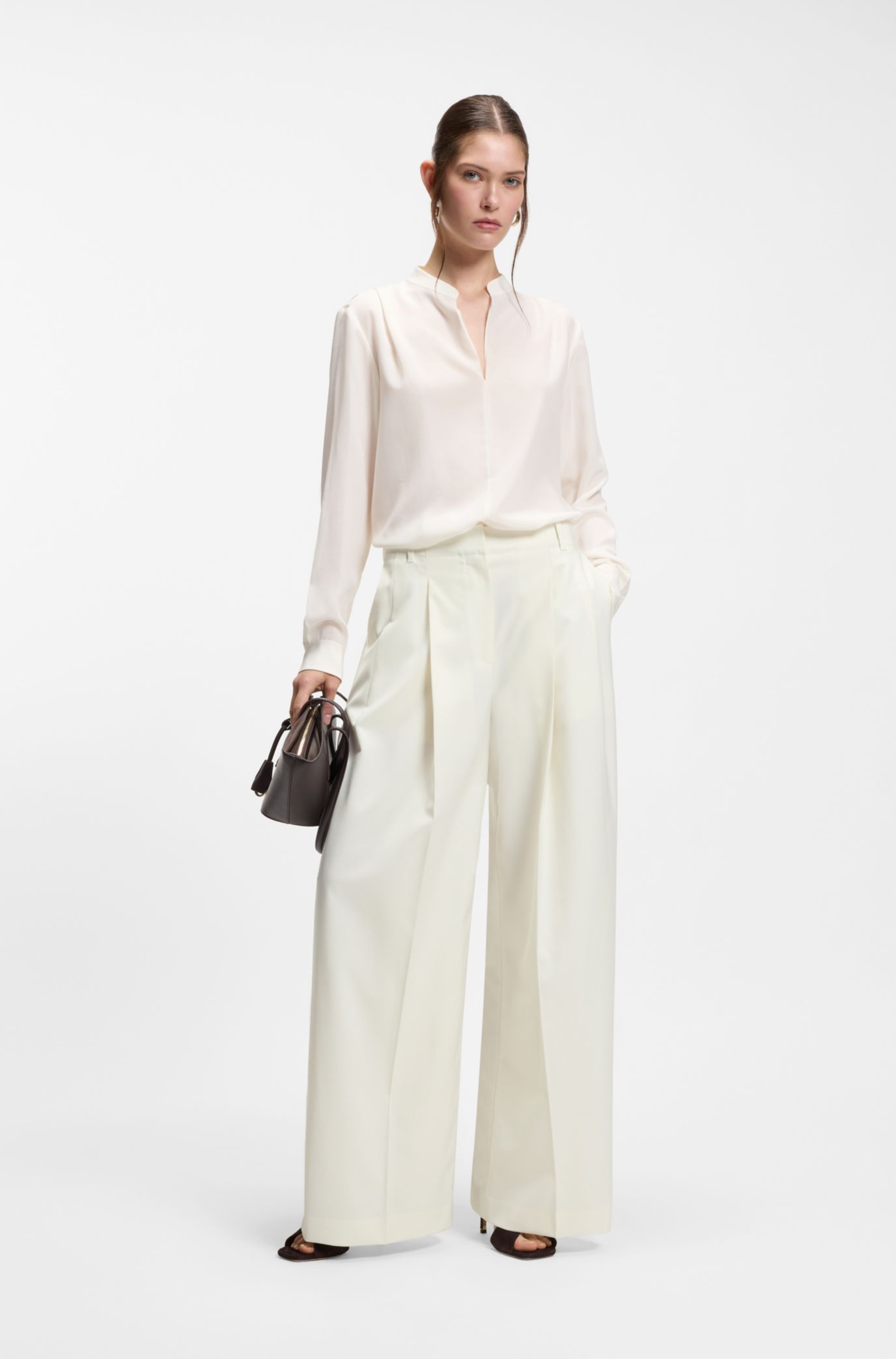 BOSS - Relaxed-fit trousers in a wool blend - White