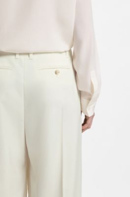 Pantalones relaxed fit de lana, Blanco