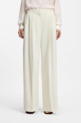 Pantalones relaxed fit de lana, Blanco