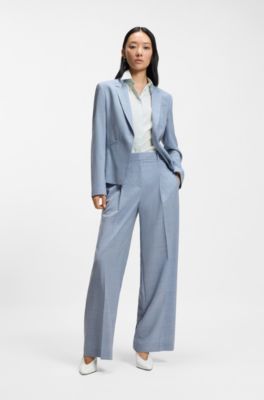 Sleeveless slim-fit blouse in a cotton blend, Light Blue