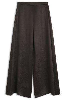 Pantalones relaxed fit de sarga brillante, Marr&oacute;n oscuro