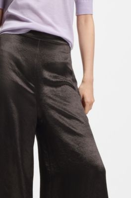 Pantalones relaxed fit de sarga brillante, Marr&oacute;n oscuro