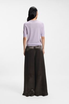 Pantalones relaxed fit de sarga brillante, Marr&oacute;n oscuro