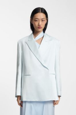 Relaxed-fit blazer in soft sateen, Light Blue