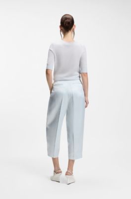 Pantalones relaxed fit en sat&eacute;n con pinzas delanteras, Celeste