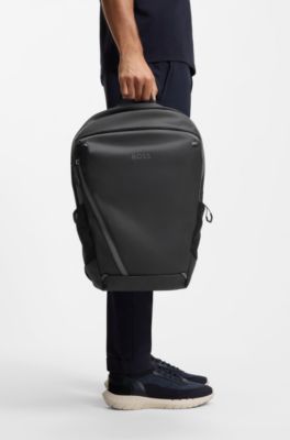 Faux-leather backpack with reflective details, Black