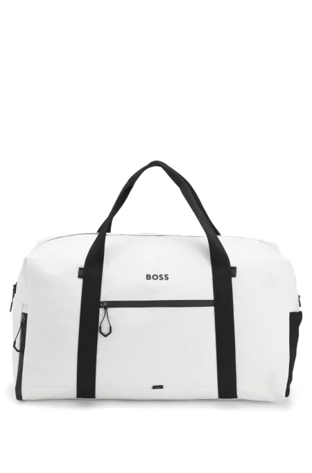 Faux-leather holdall with reflective zips