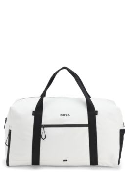 Faux-leather holdall with reflective zips, White