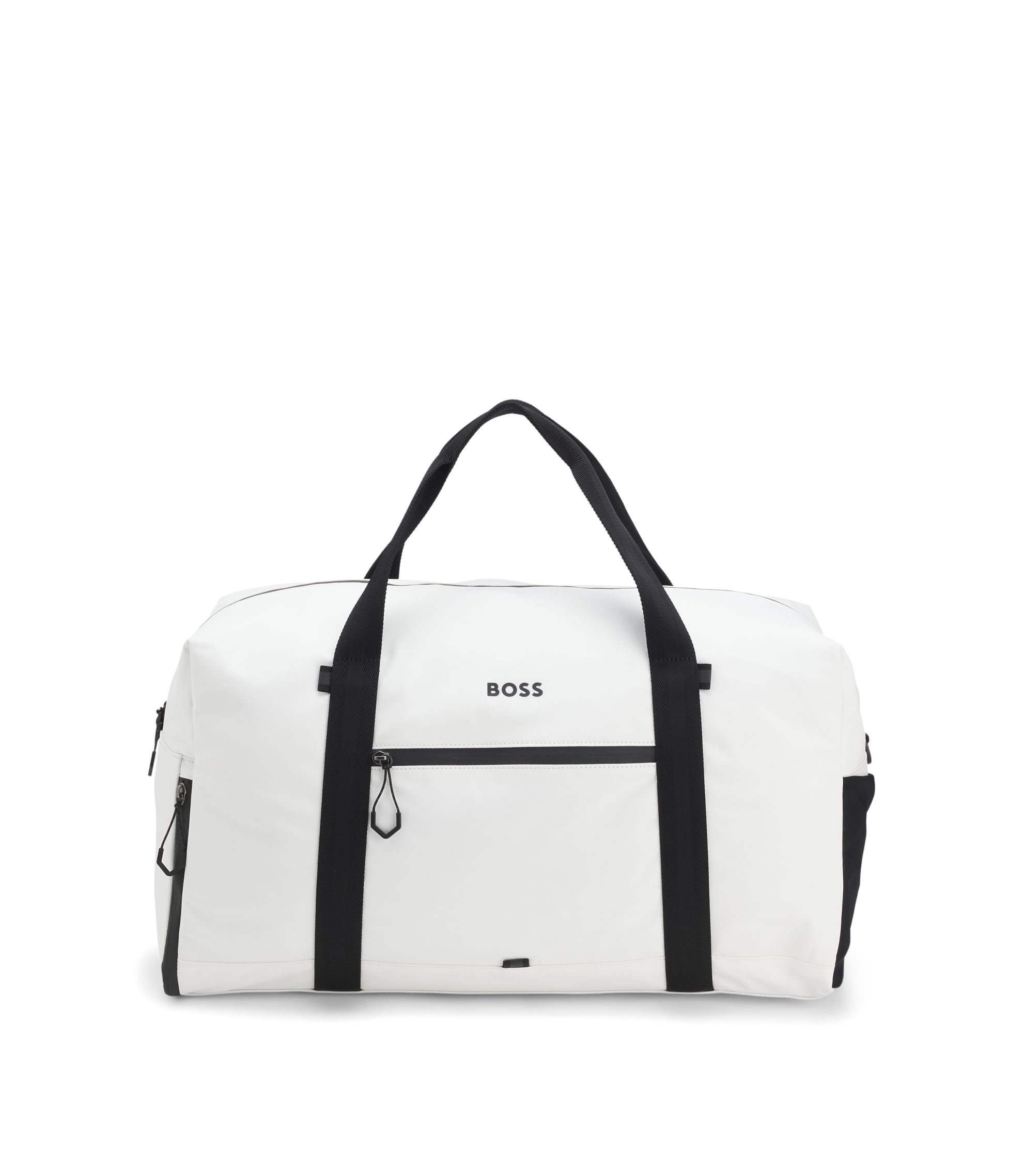 BOSS - Faux-leather holdall with reflective zips - White