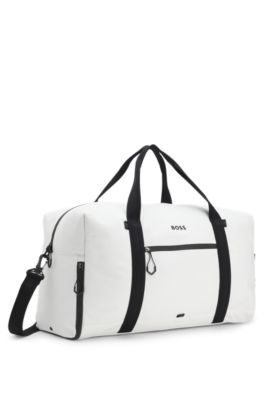 Bolsa de viaje de piel sint&eacute;tica con cremalleras reflectantes, Blanco