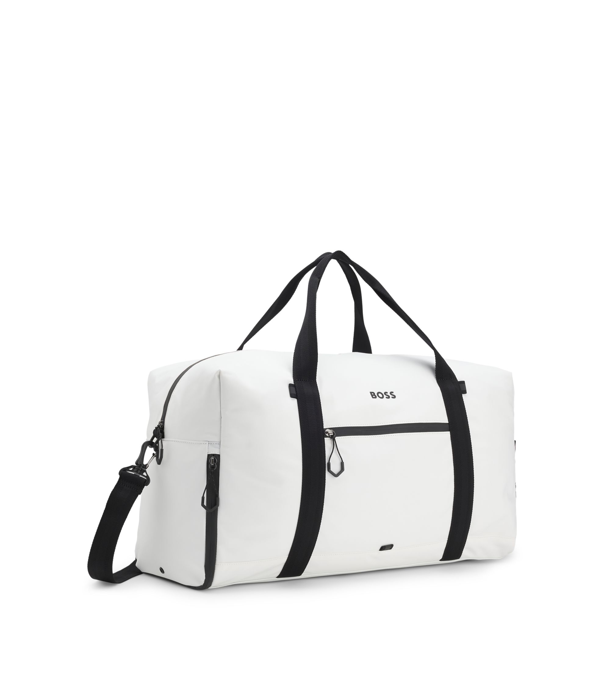 BOSS - Faux-leather holdall with reflective zips - White