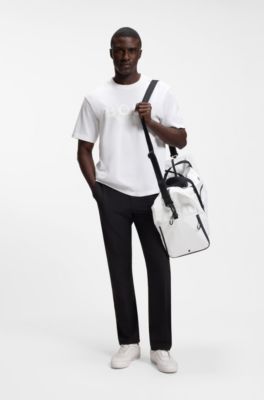 Bolsa de viaje de piel sint&eacute;tica con cremalleras reflectantes, Blanco