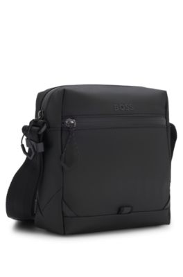 Bolso mensajero de piel sint&eacute;tica con detalles reflectantes, Negro