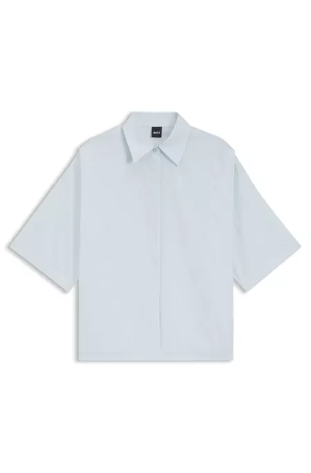 Cropped relaxed-fit blouse in cotton poplin