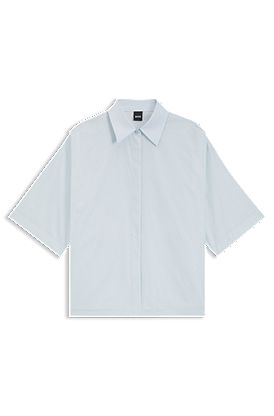 Cropped relaxed-fit blouse in cotton poplin