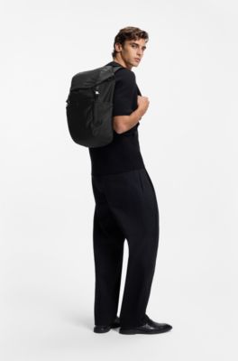 Mochila de sarga con logo apilado, Negro