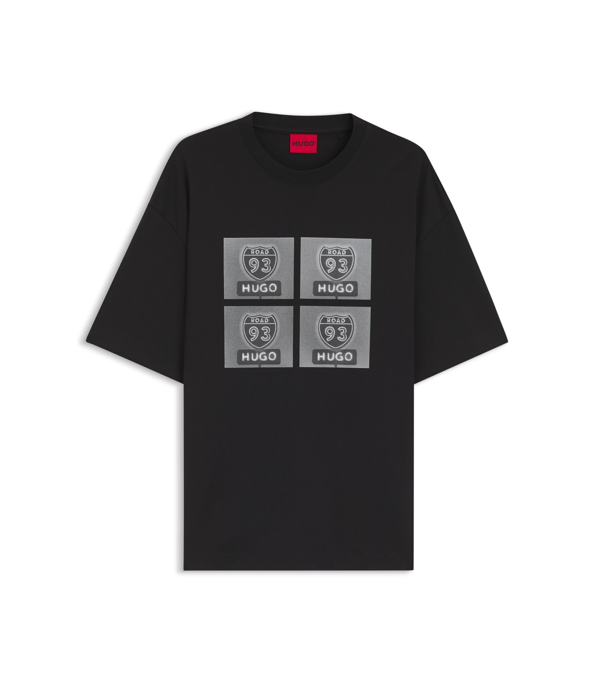 HUGO - Cotton-jersey T-shirt with biker-inspired artwork - Black