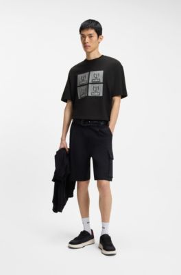 Cotton-jersey T-shirt with biker-inspired artwork, Black