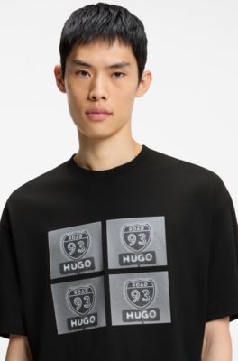 Camiseta en punto de algod&oacute;n con ilustraci&oacute;n de estilo biker, Negro