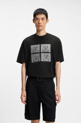 Camiseta en punto de algod&oacute;n con ilustraci&oacute;n de estilo biker, Negro