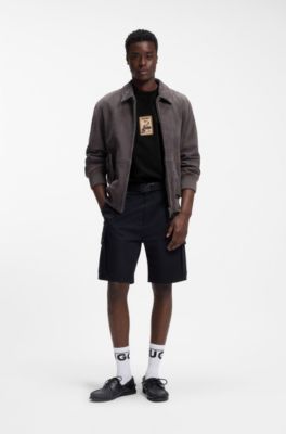 Embroidered-badge T-shirt in cotton terry, Black