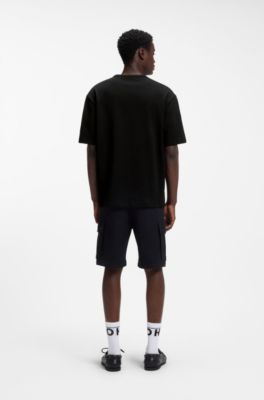 T-shirt en jersey de coton avec badge brod&eacute;, Noir