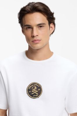 Camiseta en punto de algod&oacute;n con insignia bordada, Blanco