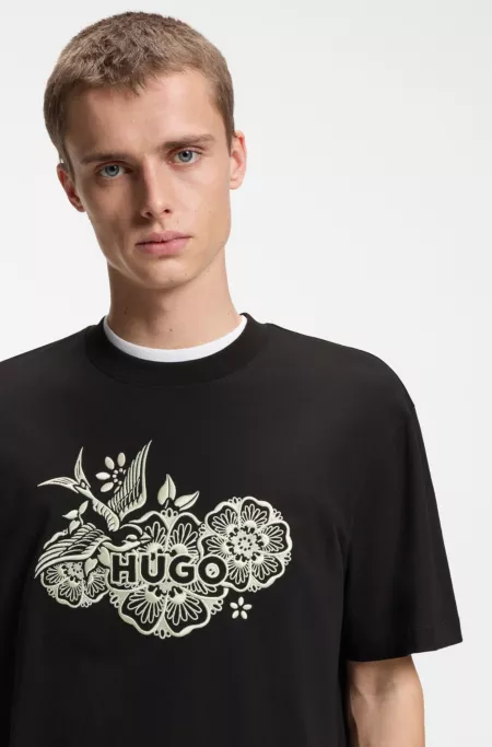 Cotton-jersey T-shirt with embroidered artwork