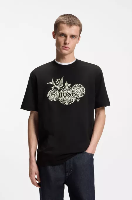 Cotton-jersey T-shirt with embroidered artwork