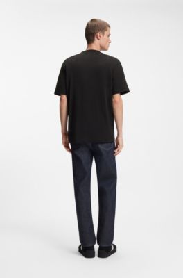 T-shirt en jersey de coton &agrave; motif artistique brod&eacute;, Noir