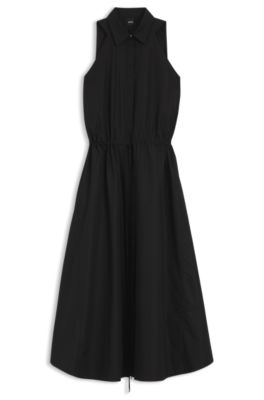 Drawcord-waist dress in cotton poplin, Black