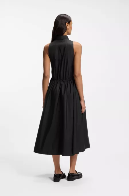 Drawcord-waist dress in cotton poplin